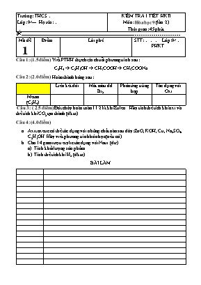 Đề kiểm tra một tiết học kỳ II môn Hóa học Lớp 9 (Lần 2) - Có đáp án